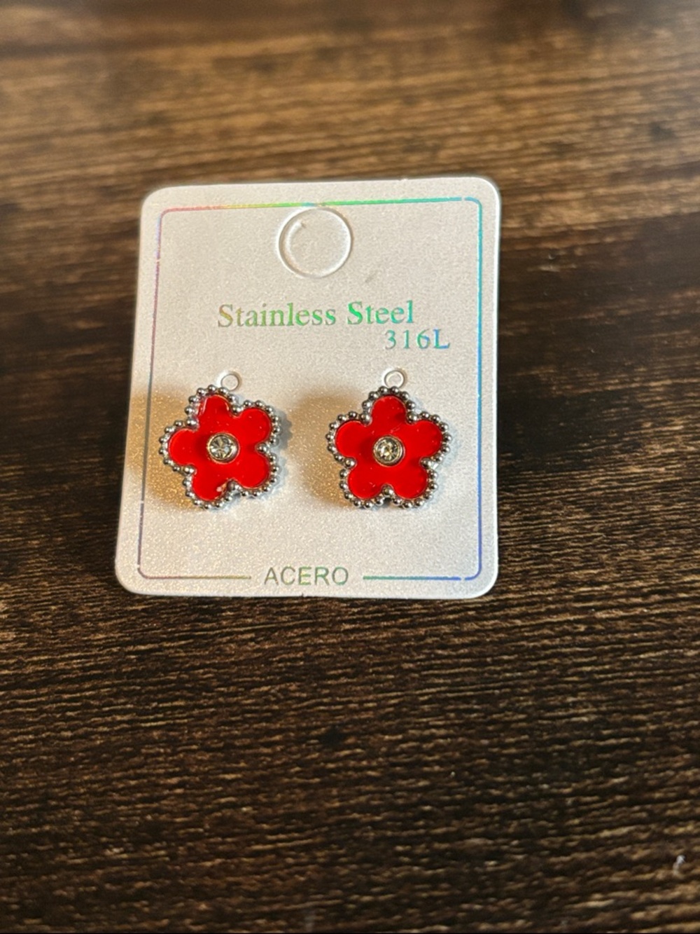 Stainless Steel‎ Red Flower Clover Stud Earrings